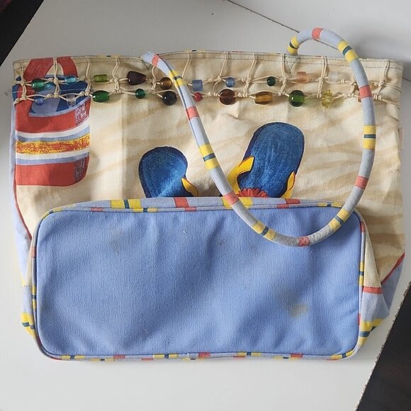 PAUL BRENT | Hand painted canvas Portofino BEACH BAG sandals TOTE - Picture 7 of 7